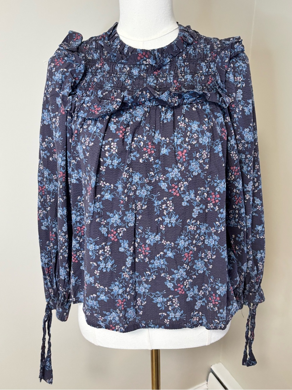 Sea New York Floral Ruffle Yoke Blouse Navy XS